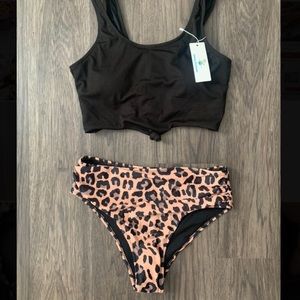 Beachsisi Knot Front Leopard Ruched Bikini Set
